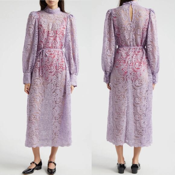 NWT Farm Rio Lace Tie-Waist Midi/Maxi Dress - Purple - Lavender - XS - Picture 1 of 7